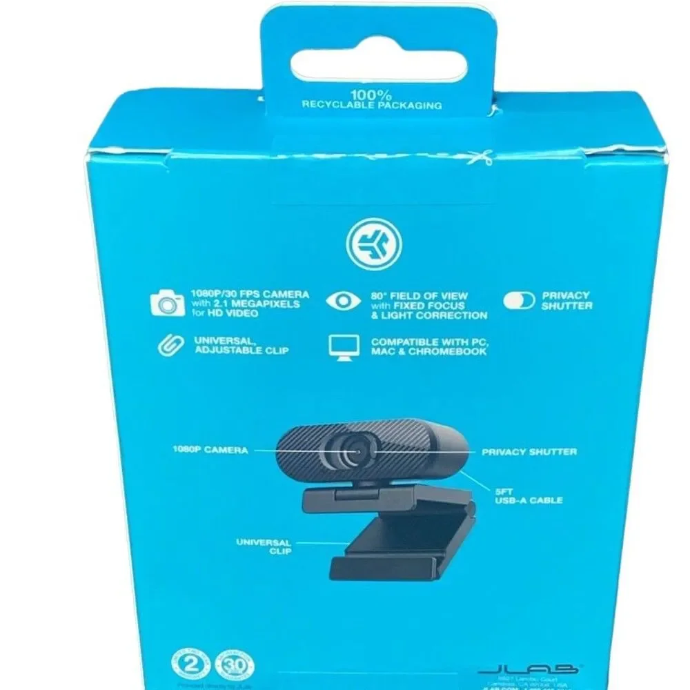 JLab GO POP USB Webcam 1080p HD Video Camera Black Brand New Sealed Ship USA